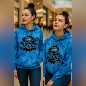 Hagerty Huskies Blue Tie-Dye Hoodie | Port & Company Medium | Street Style Cozy